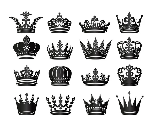 Colección Vectorial Coronas Negras Simples Aisladas Coronas Realeza Establecidas Ilustración — Vector de stock