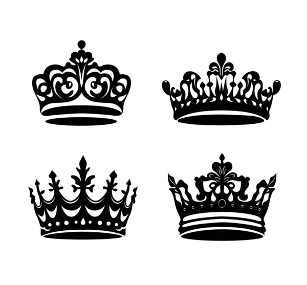 Conjunto Coronas Simples Para Princesa Reina Tercera Colección Ilustración Vectorial Vector De Stock