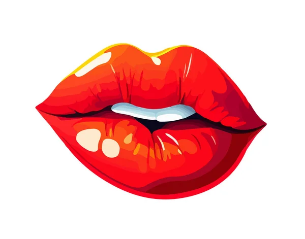 Ρετρό Στυλ Κόκκινα Χείλη Απομονώνονται Λευκό Φόντο Εικονογράφηση Διανύσματος — Διανυσματικό Αρχείο