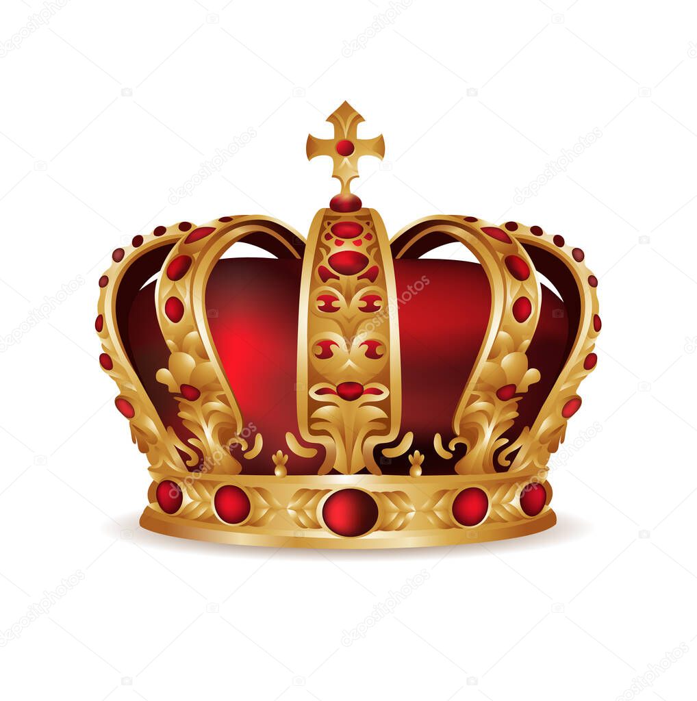 Realistic gold royal crown with gemstones. Crown for king and queen . Vector illustration