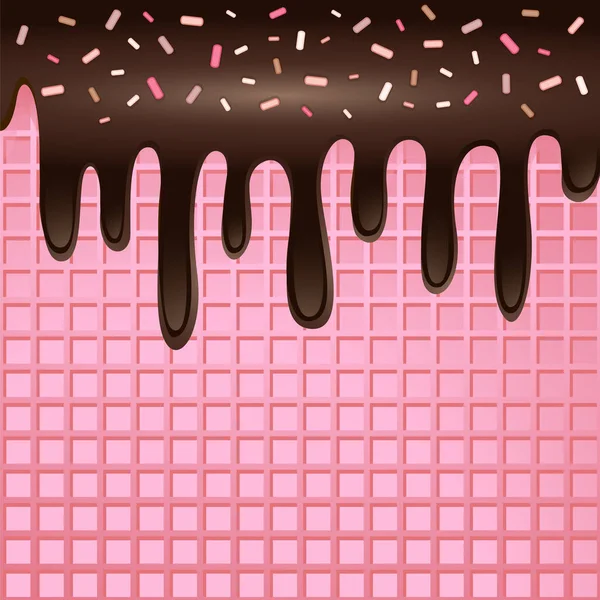 Glaçure Chocolat Sur Fond Gaufre Rose Illustration Vectorielle — Image vectorielle