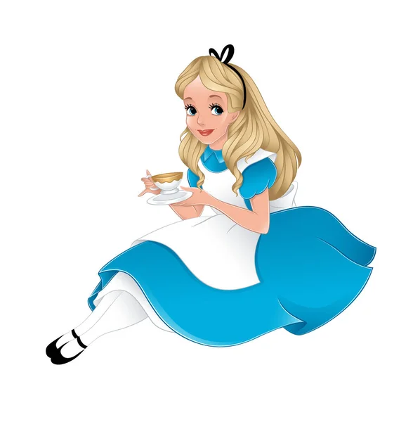 Alice Wonderland Sitting Drinking Tea Vector Illustration Vector Graphics