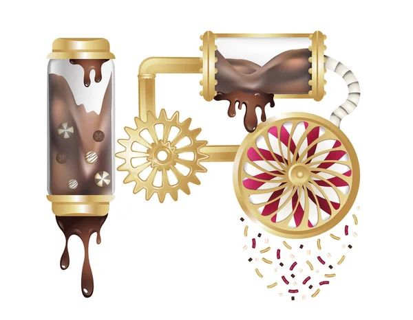 Chocolate Factory Elements Mechanisms Candies Vector Illustration Stock Vector