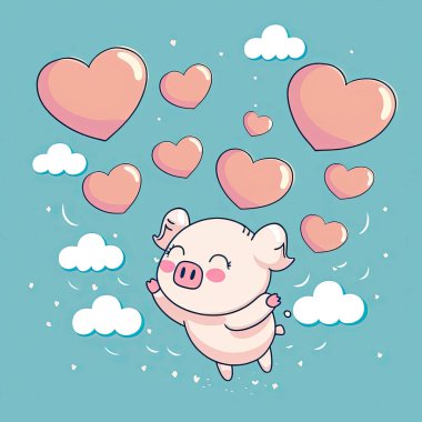 illustration of cute and funny flying pigs, a perfect illustration for children, cards, stickers, greetings, valentine's day, journals