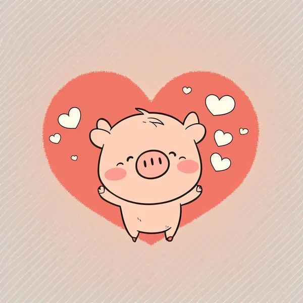 illustration of a chibi funny pig and a big heart, perfect for valentine's day cards, greetings, holidays, celebrations, journals and stickers