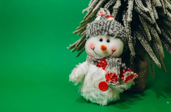 Cute Snowman Isolated Green Background — Stock Photo, Image