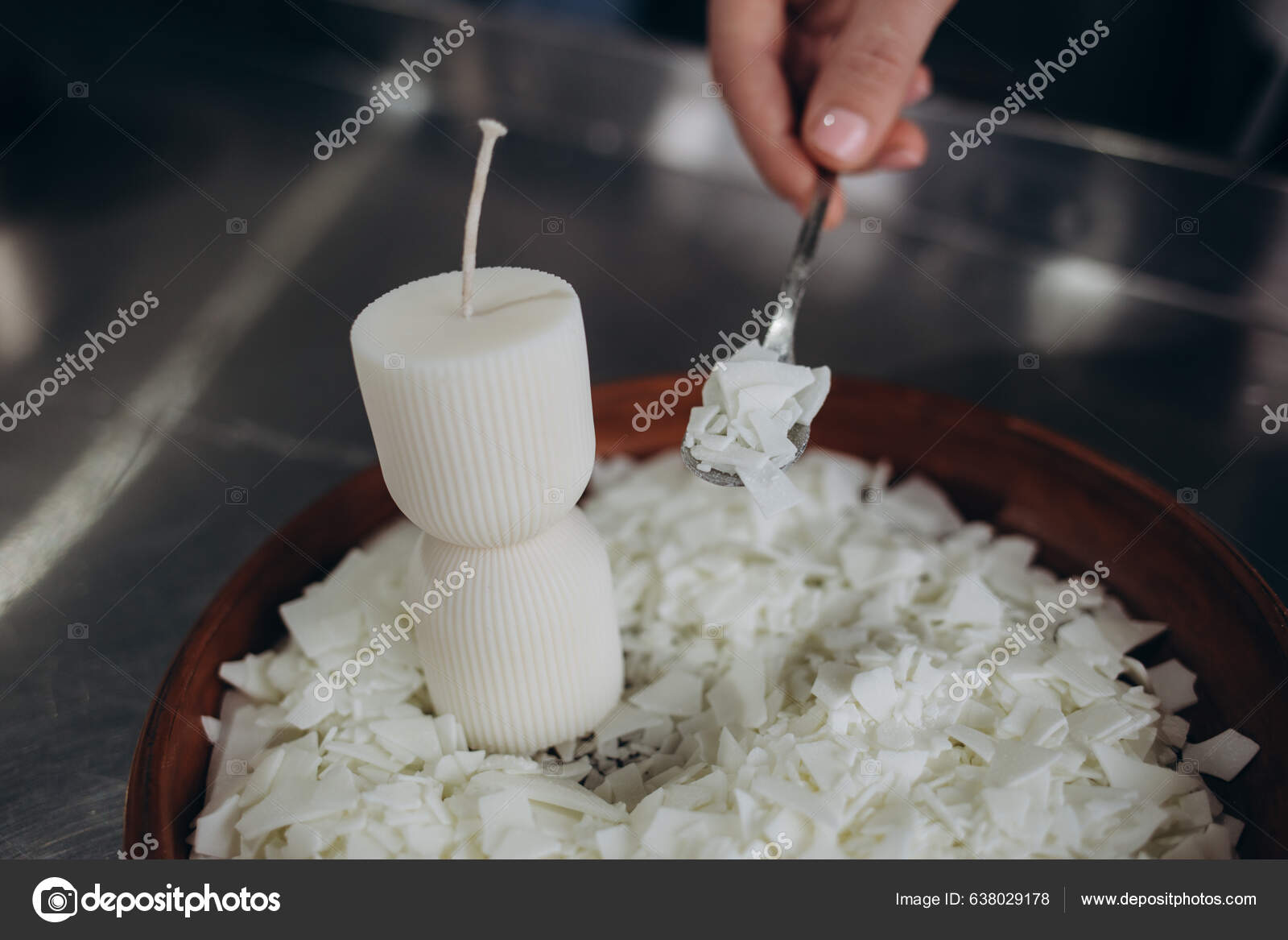Close up of white soy wax for candle making. Stock Photo by