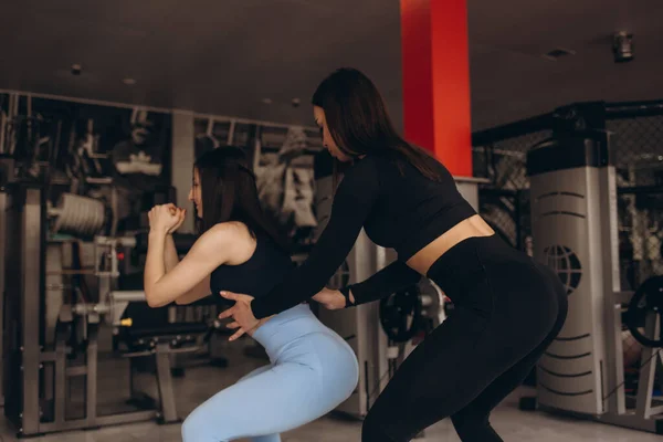 Две Спортивные Девушки Делают Упражнения Мячами Тренажерном Зале — стоковое фото