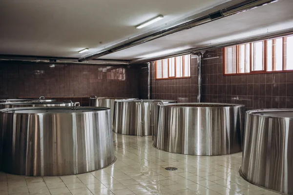 Fabricação Cubas Produção Fábrica Cerveja Moderna — Fotografia de Stock