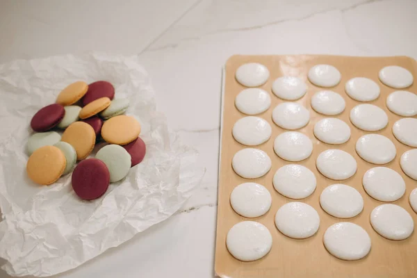 stock image Macaron on the shelf. Macarons baking