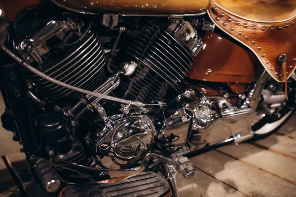 stock image engine of an old retro motorcycle close-up.