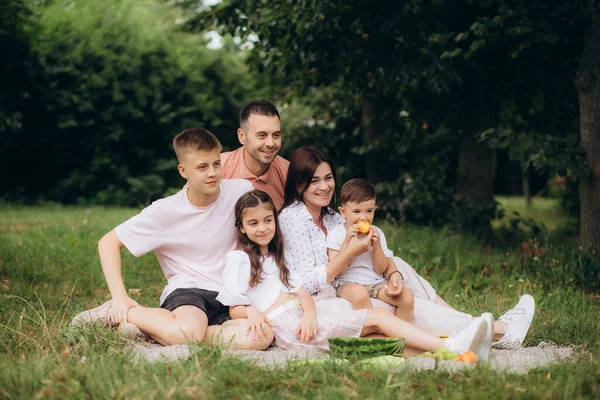 Szczęśliwa Rodzina Piknik Parku Słoneczny Letni Dzień Wysokiej Jakości Zdjęcie — Zdjęcie stockowe