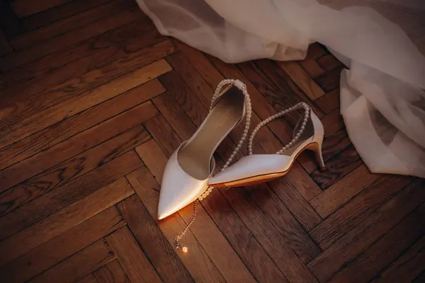 Концепція Весілля Взуття Нареченої Вуаль Високоякісна Фотографія — стокове фото