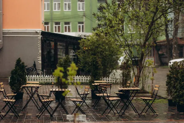 Caféets Sommarterrass Regnet — Stockfoto
