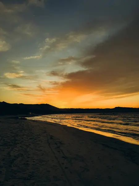 Sonnenuntergang Strand Meer Korsika Frankreich Stockbild