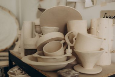  Selection of traditional ceramics in Moroccan workshop in Fes, Morocco clipart