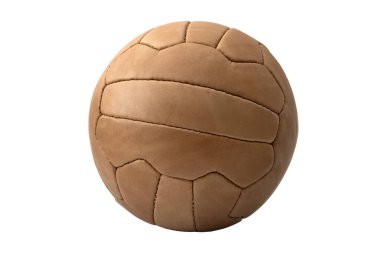Klasik Kahverengi Futbol, Clipping Path cut Concept for Retro Game Play, Tecrit edilmiş Spor Nesnesi ve Klasik Takım Yarışması ile Beyaz Arkaplanda izole edilmiştir.