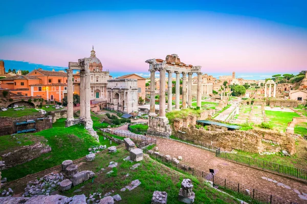 Римський Форум Стародавні Руїни Римі Сутінках Light Італія — стокове фото