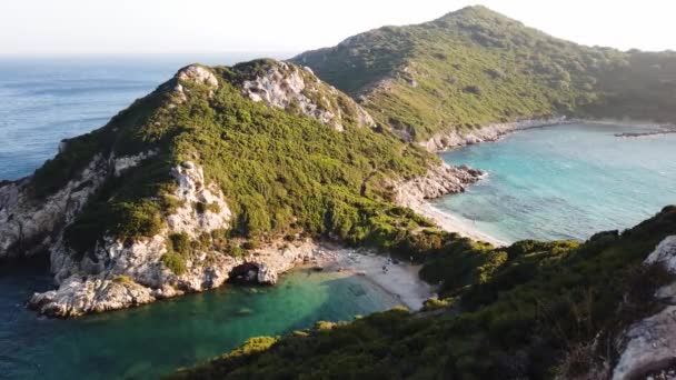 Itablishing Shot Timoni Beach Ionian Sea Korfu Greece Panoramic Shot — 图库视频影像