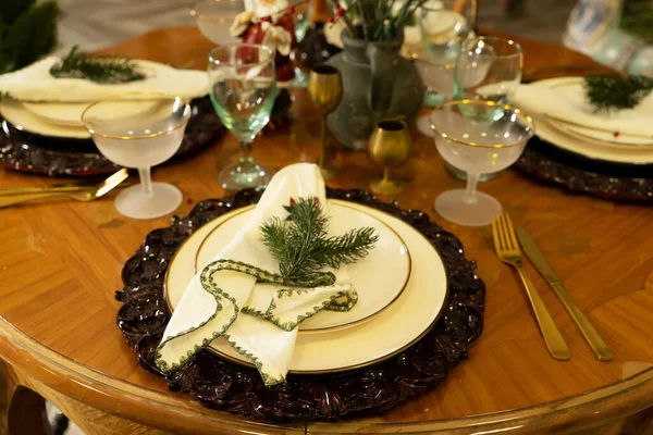 Chritmas Dinner Vintage Table Decotated Christmas Details — Stock Photo, Image