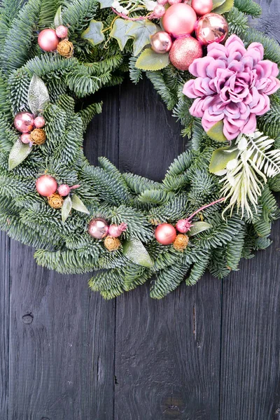 Cristmas Wreath Garland Decorations Dark Background — 스톡 사진