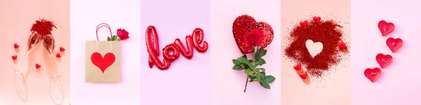 День Святого Валентина Веб Банер Фон Трояндою Подарункова Коробка Знак — стокове фото