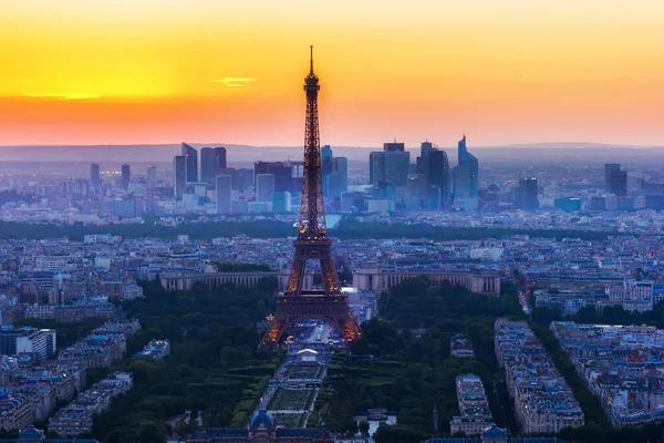 Skyline Paris Eiffel Tower Orange Sunset Sunlight France — Stock Photo, Image
