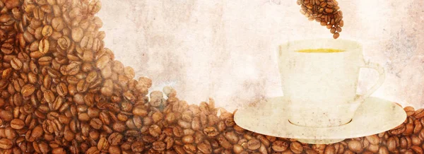 Alter Papierhintergrund Mit Tasse Kaffee Rand — Stockfoto