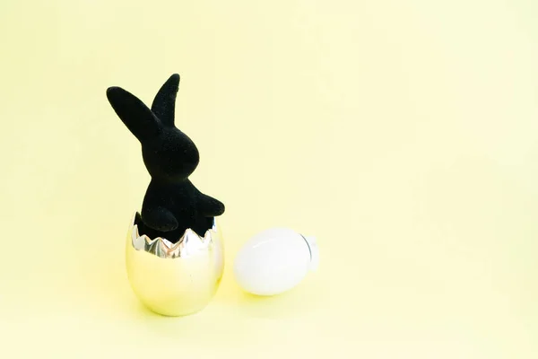 Πάσχα Αυγό Κυνήγι Πασχαλινό Κομψό Λαγουδάκι Αυγό Κίτρινο Φόντο — Φωτογραφία Αρχείου