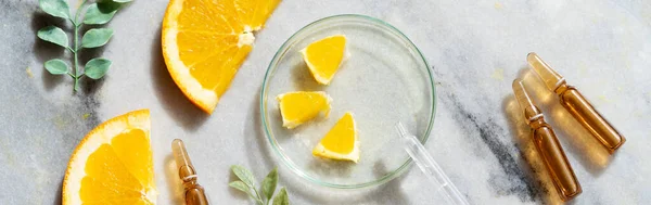 Citrusvruchten Vitamine Serum Olie Schoonheidsverzorging Veroudering Natuurlijke Cosmetische Laboratorium Creëren — Stockfoto