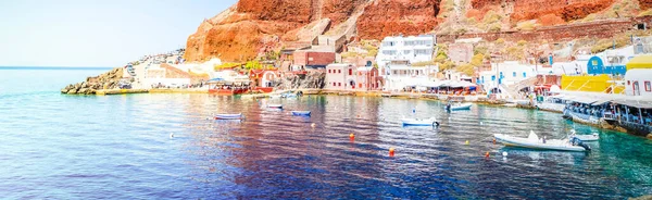 Zatoka Amoudi Port Oia Santorini Grecja Słoneczne Lato Stonowane — Zdjęcie stockowe