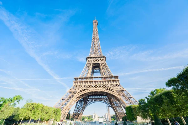 Paris Eiffel Kulesi Yaz Çiçekler Fransa Eyfel Kulesi Paris Ikonik — Stok fotoğraf