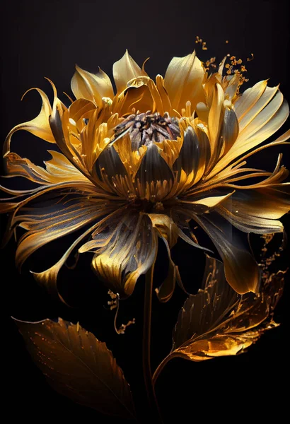 Golden flower over black background, fancy illustration