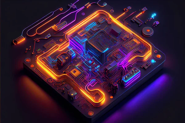abstract circuit with neon backlights, modern technologic background