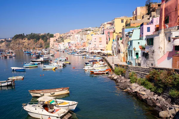 Procida Ostrov Colorful Town Harbor Summer Italy — стоковое фото