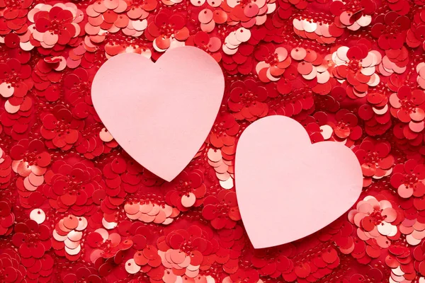 Valentines Day Festive Background Two Pink Hearts — Stock Photo, Image