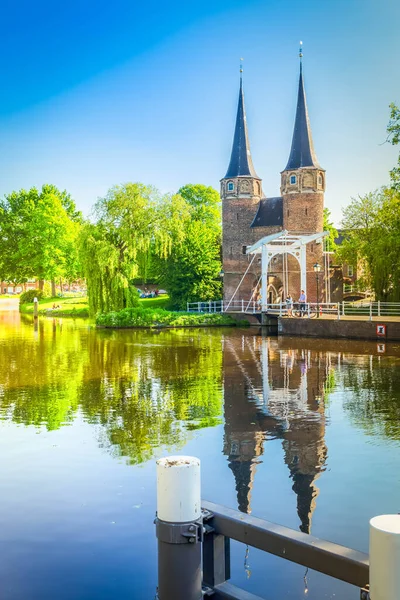 Oosrpoort Icônico Portão Histórico Delft Holanda Holanda Tonificado — Fotografia de Stock