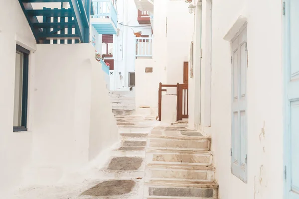 View Typical White Street Stairs Mykonos Island Greece — 스톡 사진