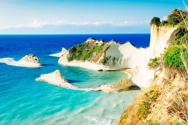 Cape Drastis Stranden Nära Och Joniska Havet Korfu Grekland Tonad — Stockfoto