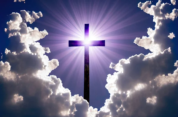 Shining cross in sun ray, Ascension day concept, Christian Easter celebration, Faith in Jesus Christ and Christianity., created using AI tools