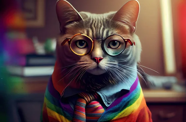 Cat with rainbow colored muzzle, lgbt pride concept