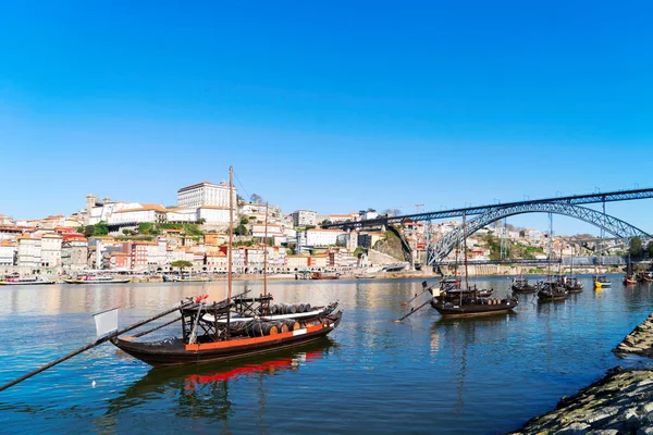Vista Pitoresca Colorida Centro Histórico Porto Com Ponte Portugal Com — Fotografia de Stock