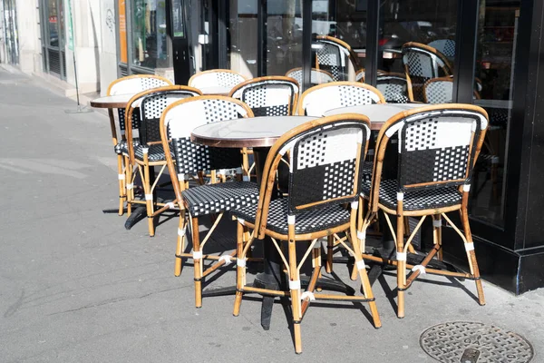Pohled Romantické Monmartre Kavárny Stoly Zblízka Paříž Francie — Stock fotografie