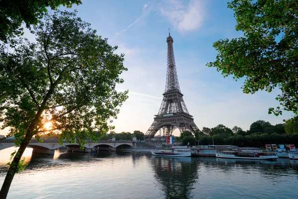 Paris Tour Eiffel Seine Avec Lever Soleil Paris France Tour — Photo