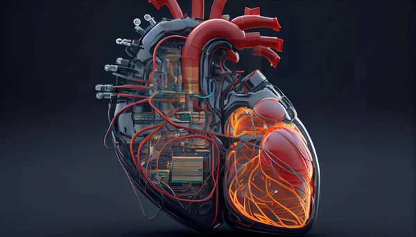 artificial heart medicine concept, device, technology, science electronic inside