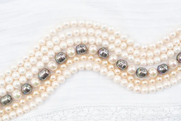 Κοσμήματα Μαργαριταριών Styled Stock Scene Για Γαμήλια Πρόσκληση Παρουσίαση Προϊόντων — Φωτογραφία Αρχείου