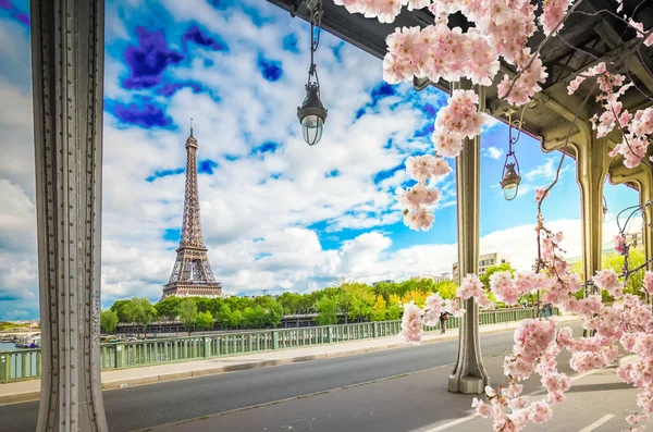 Eiffel Tur Ile Paris Sokağı Görünümünü Üzerinde Seine Nehri Paris — Stok fotoğraf