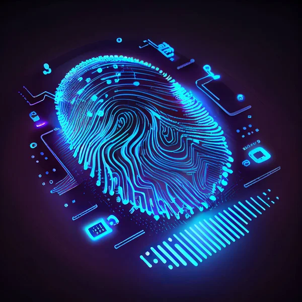 computer security with digital biometrics fingerprint concept in blue color scheme