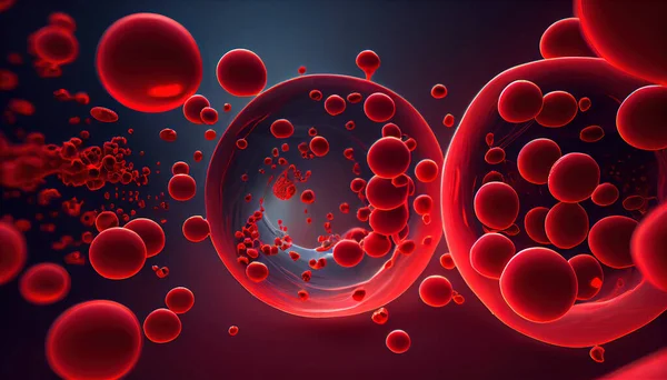 flowing blood plasma cells under microscope, scientific, medicine research concept