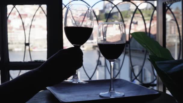 Test Del Vino Porto Bicchieri Con Bevanda Donna Possesso Uno — Video Stock